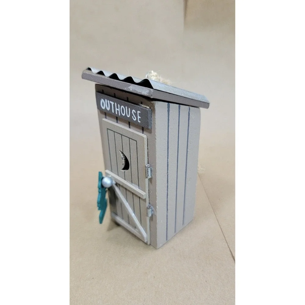 Rustic Wooden Outhouse Ornament Corrugated Metal Roof Forest Fresh Tree Decor